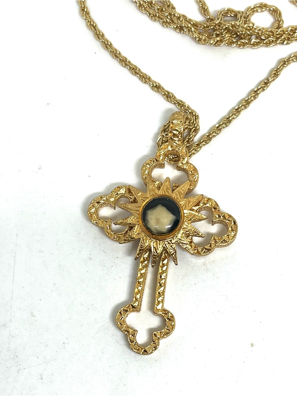 Vintage Bethlehem Encased Stone Cross Pendant